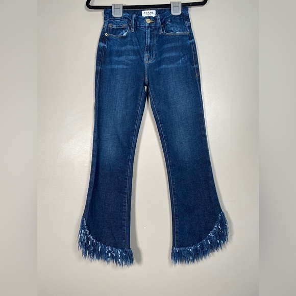 Frame Le Crop Mini Boot High Rise Fringe Hem Denim Jeans - Picture 5 of 11